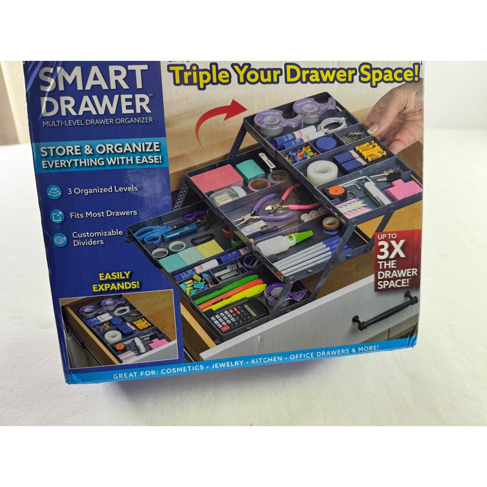 Smart Drawer Multi-Level Expandable Organizer 3-Tier Storage Tray Gray